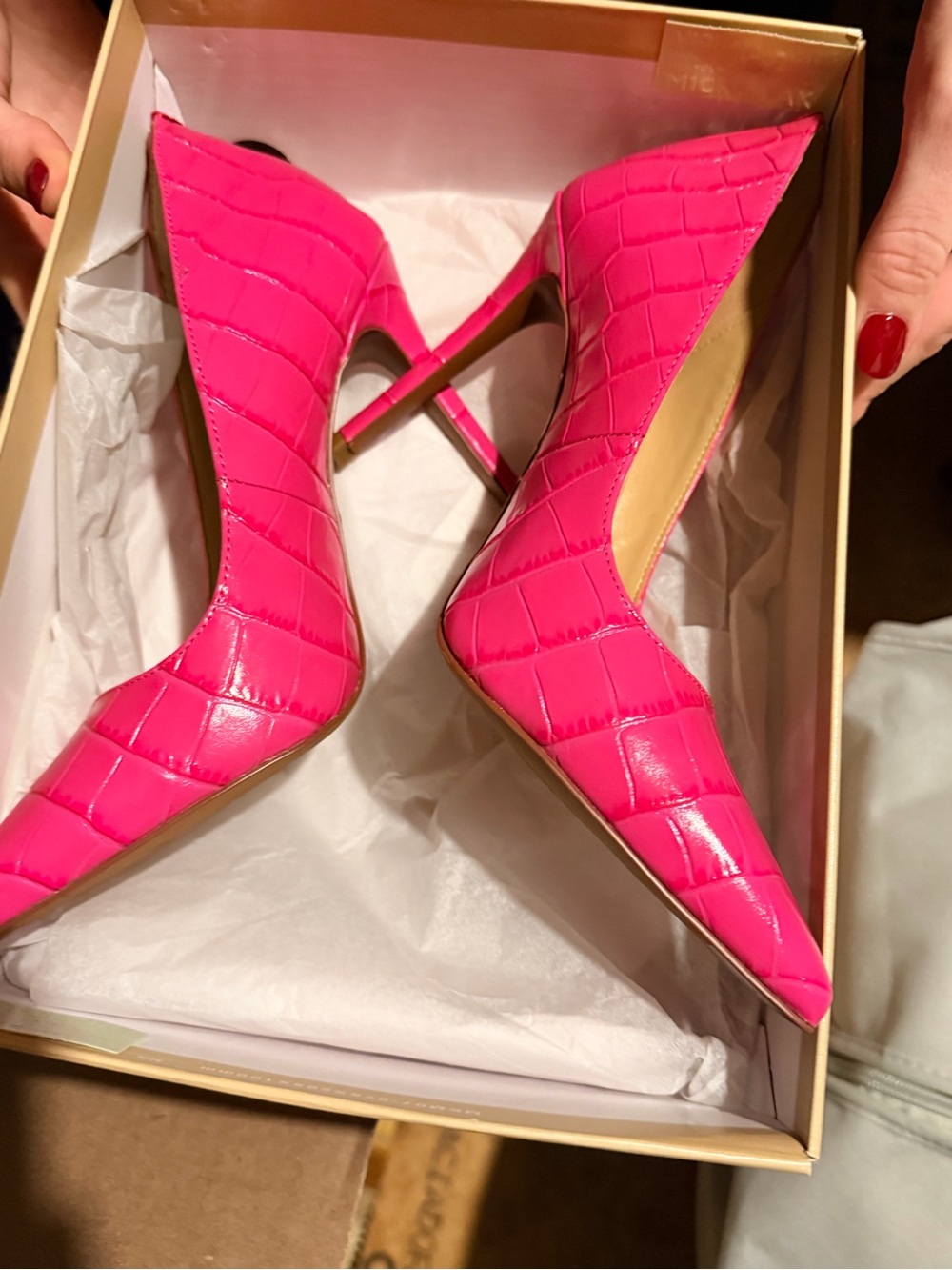 Michael Kors Hot Pink Croc-Embossed Pointed Toe Stiletto Pumps